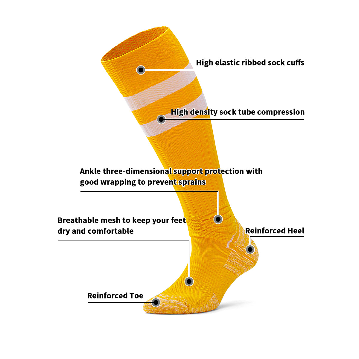 Evening Training Youth Soccer Socks | High-Visibility Yellow White Socks