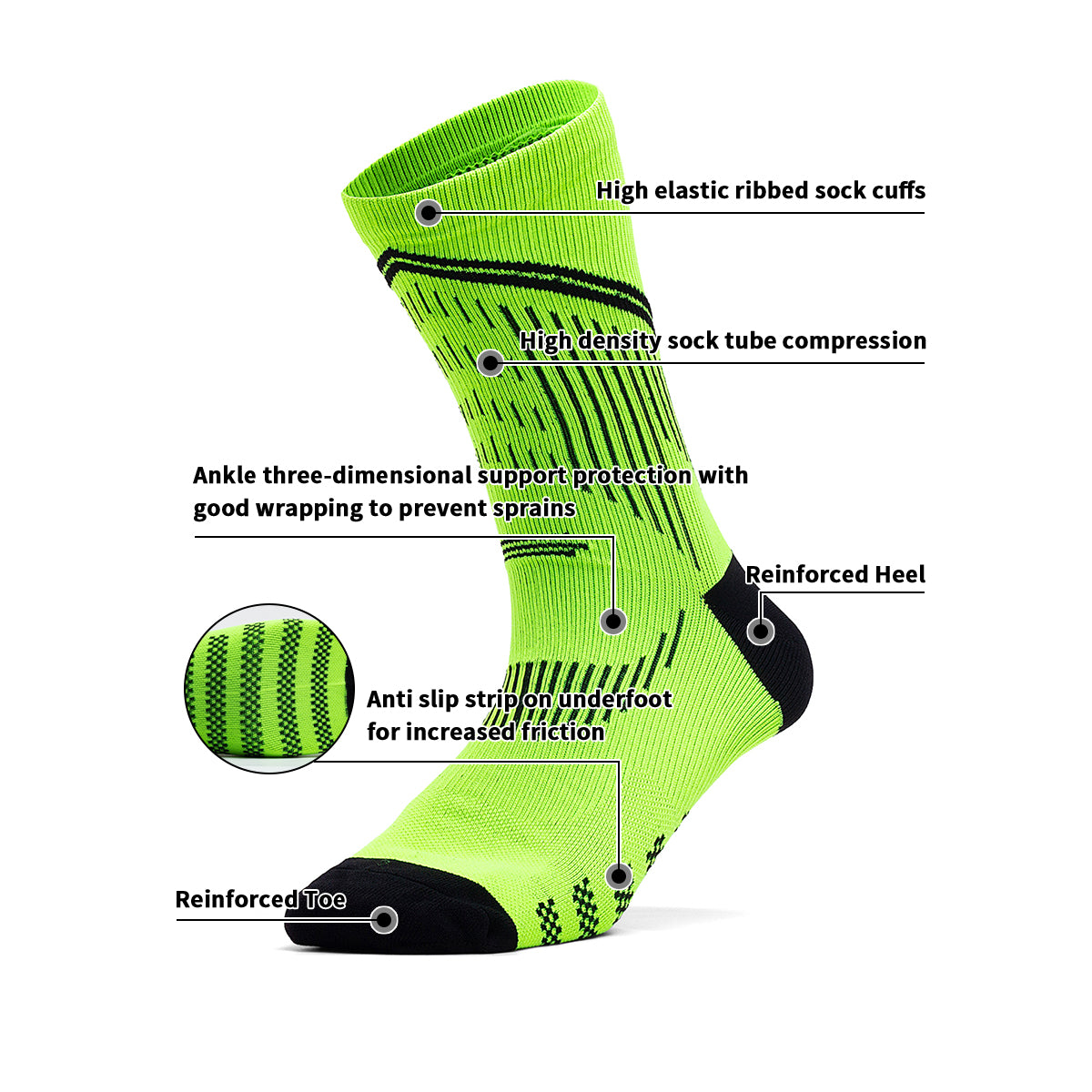 All-Weather High-Visibility Training Socks | OEM Neon Green-Black Daily Running Socks