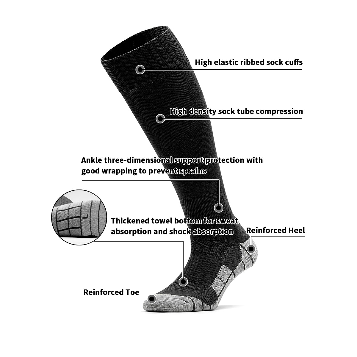 Black Anti-Slip Soccer Socks | Customizable Logo Team Football Socks