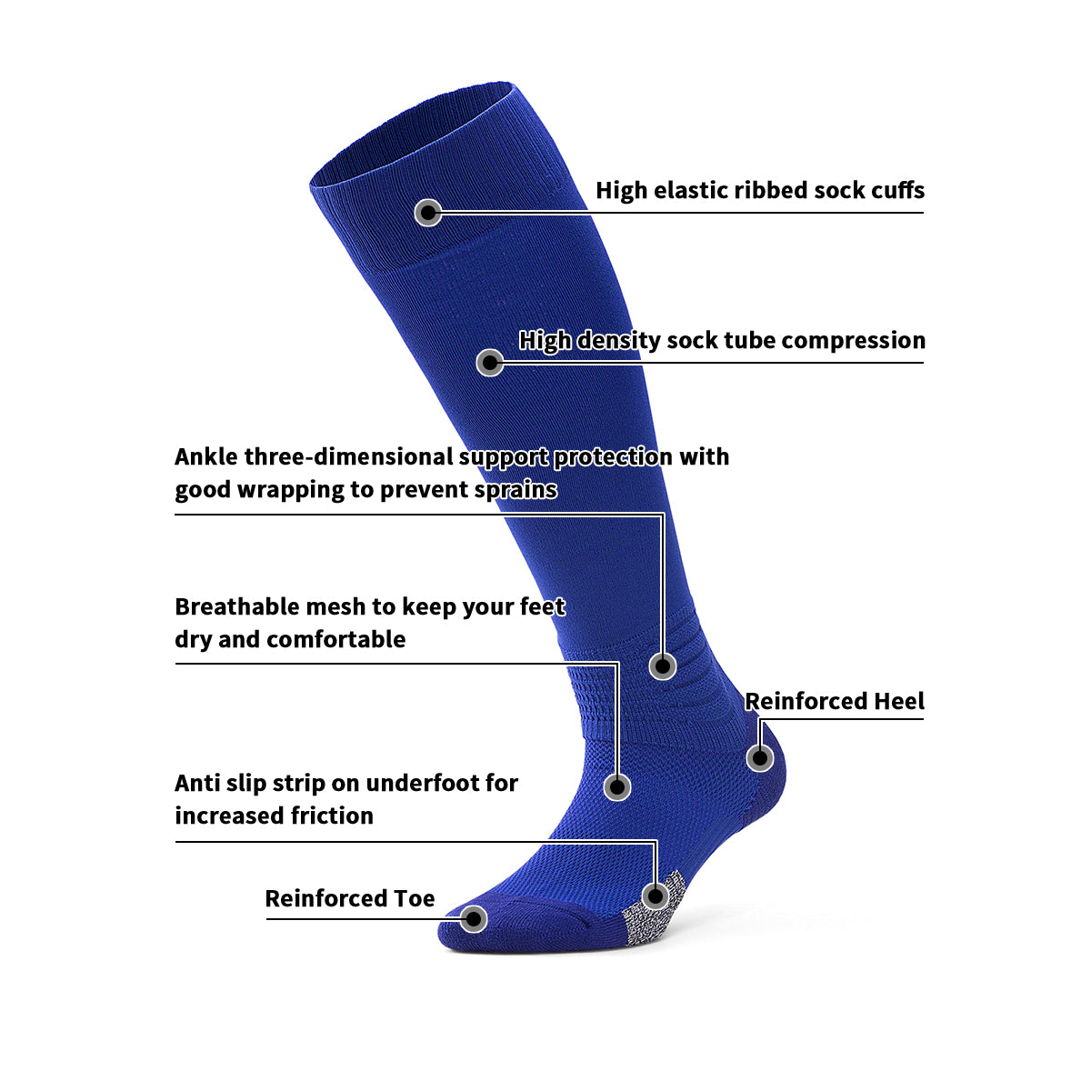 Indoor Hard Court Youth Socks | Royal Blue Anti-Slip Soccer Socks