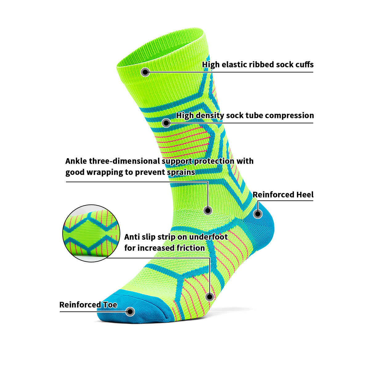 OEM Neon Green High-Visibility Mountain Bike Race Socks | 50 Pairs MOQ
