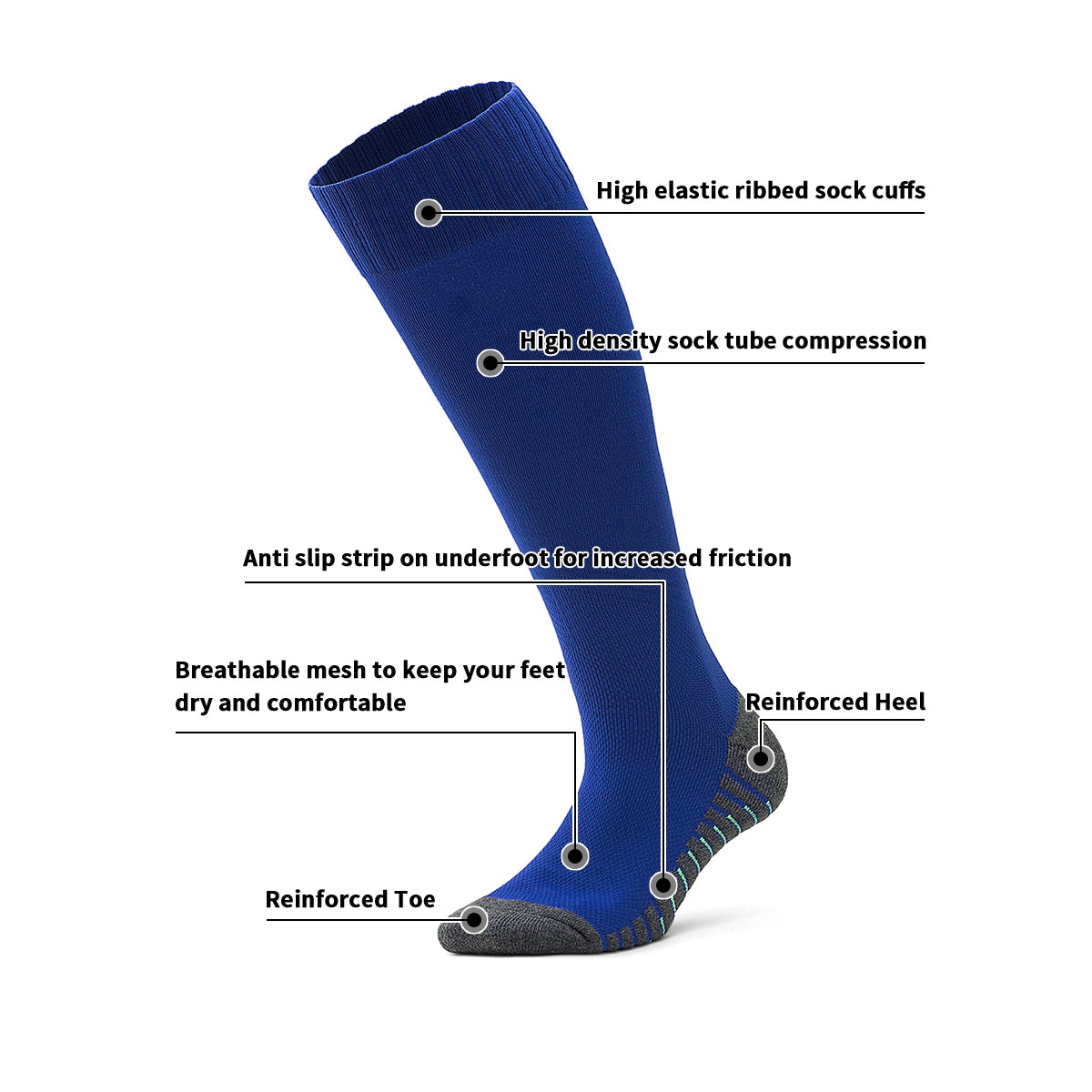 Royal Blue Gray Green Striped Soccer Socks | Campus League Anti-Slip Training Socks