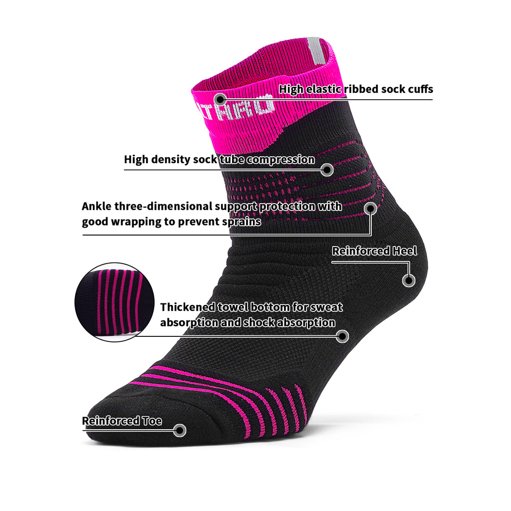 Black Pink Quarter Crew Training Socks | Customizable Logo & Accent Socks 50 Pairs MOQ