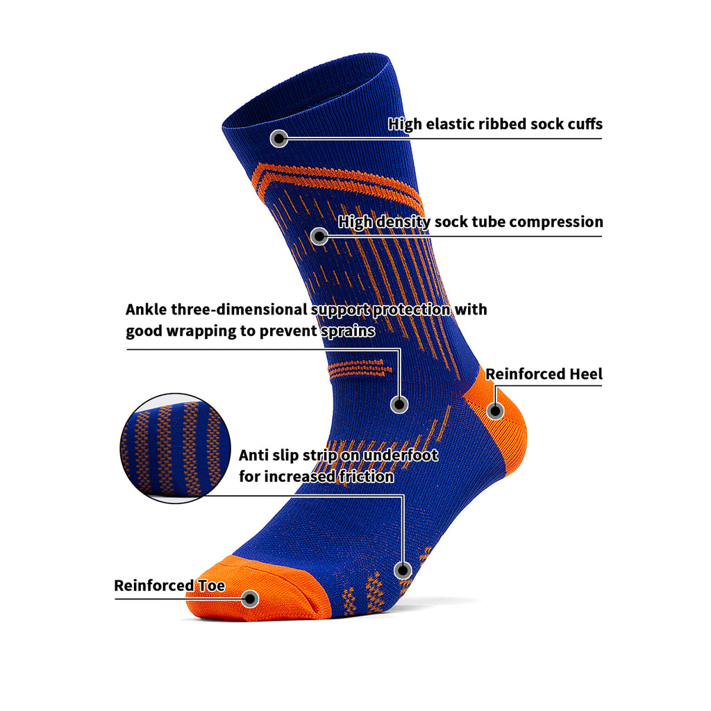 Marathon Running Compression Socks | OEM Mid-Distance Blue-Orange Athletic Socks