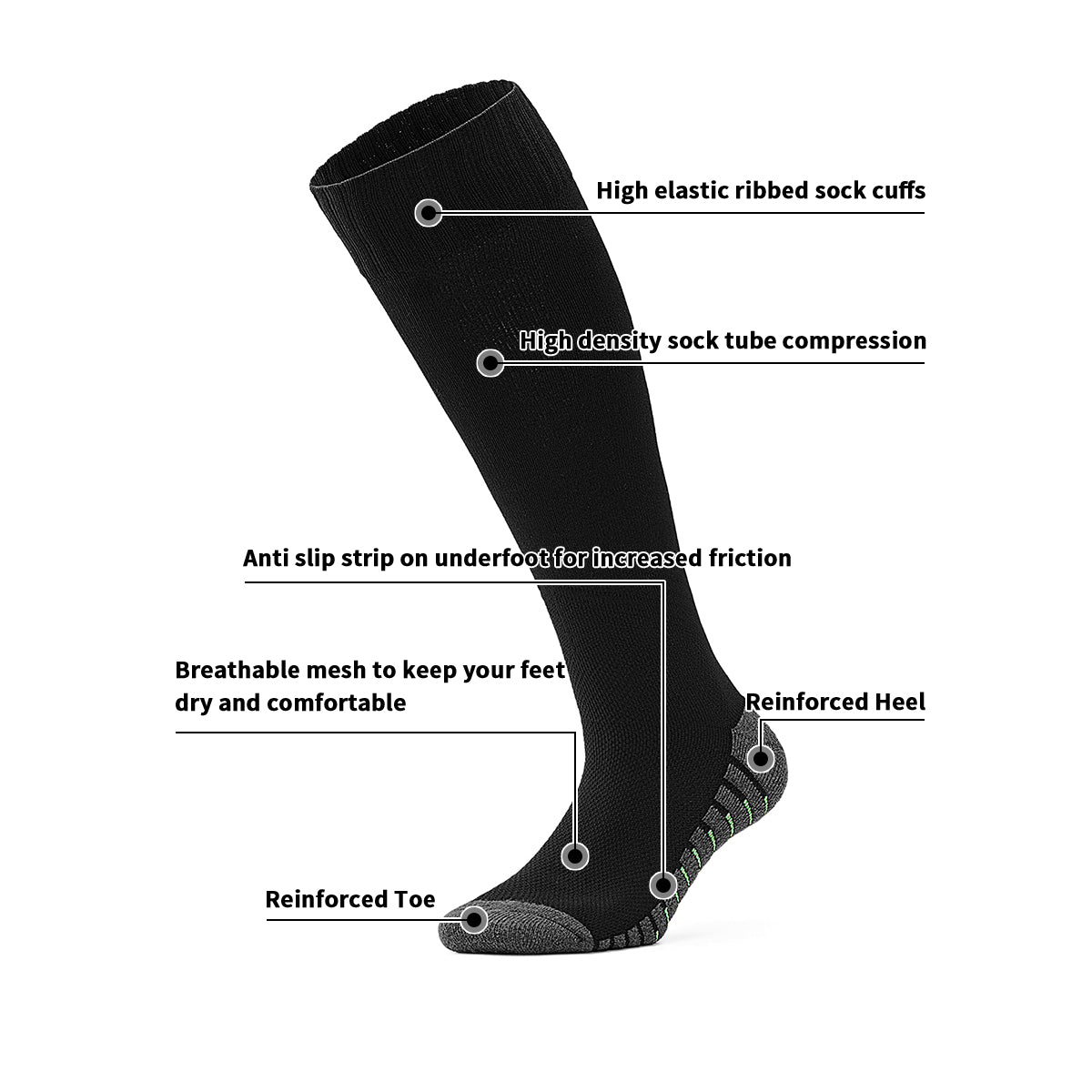 Black Gray Green Training Soccer Socks |Campus League All-Purpose