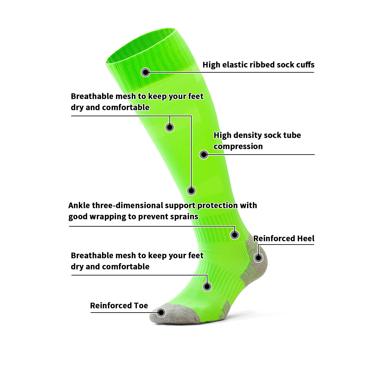 Neon Green Night Training Socks | High-Visibility Anti-Slip