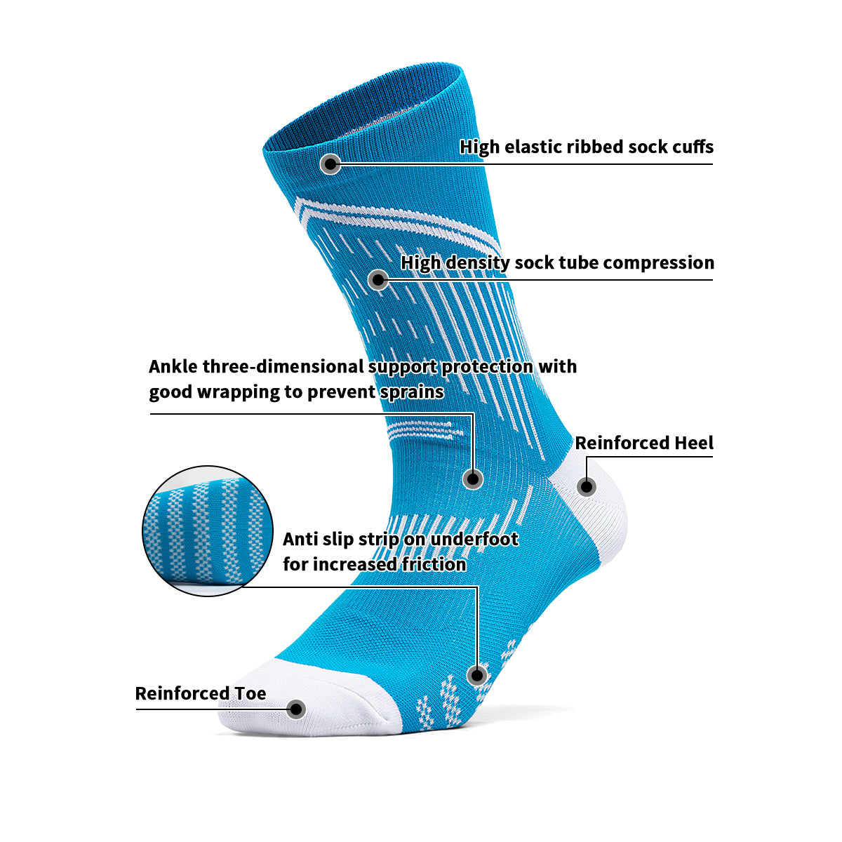 Summer Road Marathon Running Socks | OEM Breathable Quick-Dry Blue-White Athletic Socks