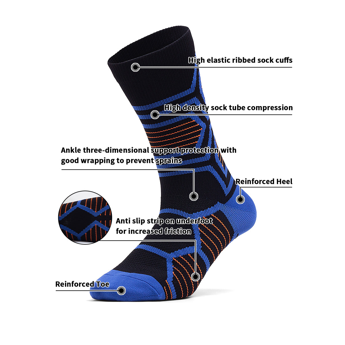 Blue-Orange Cycling Compression Crew Socks