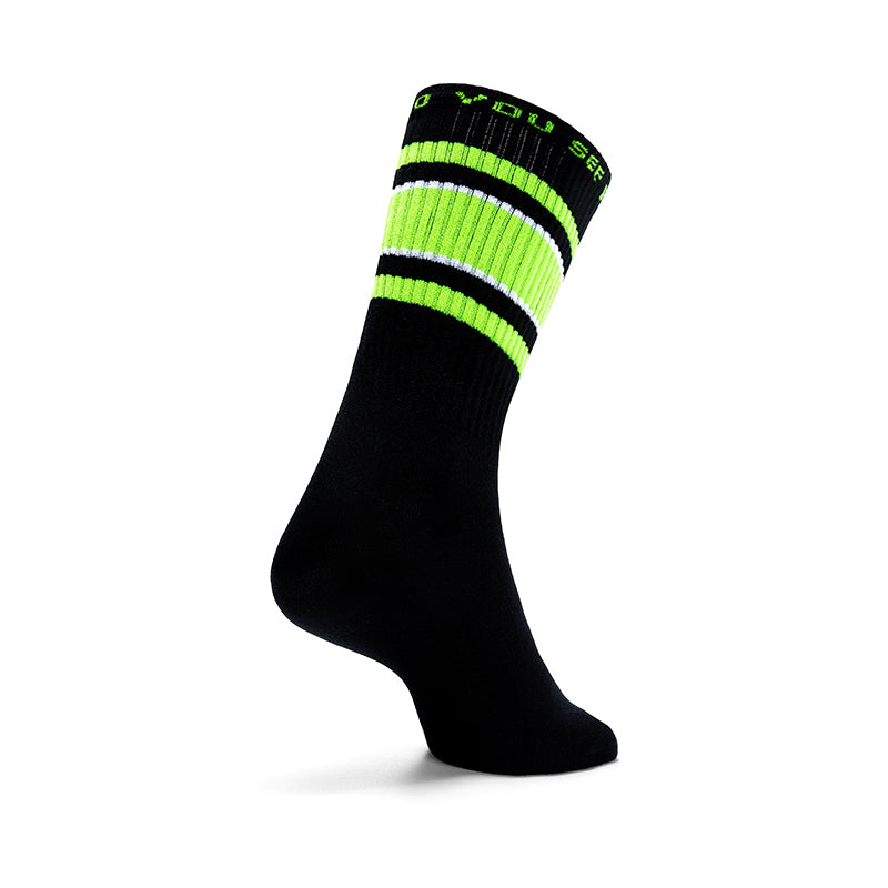 Black Neon Green Streetwear Crew Socks