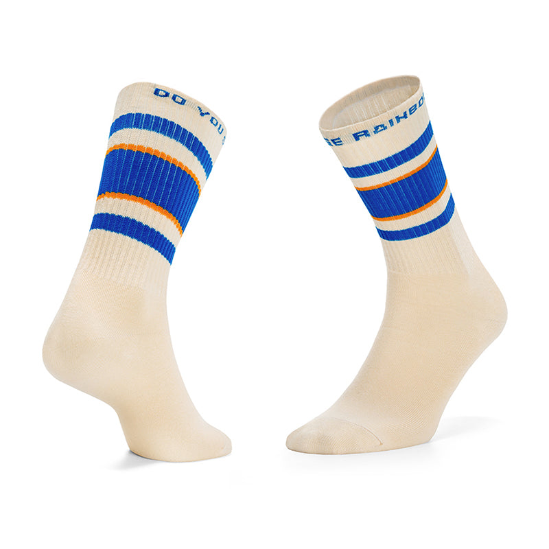 Beige Blue Orange Retro Crew Socks