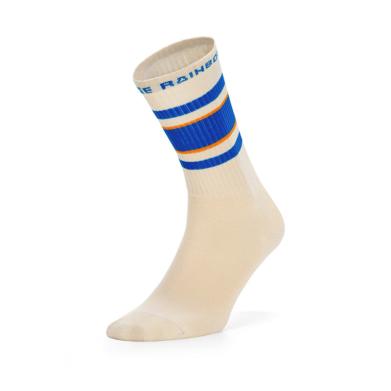 Beige Blue Orange Retro Crew Socks
