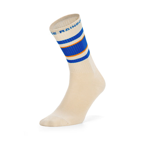 Beige Blue Orange Retro Crew Socks