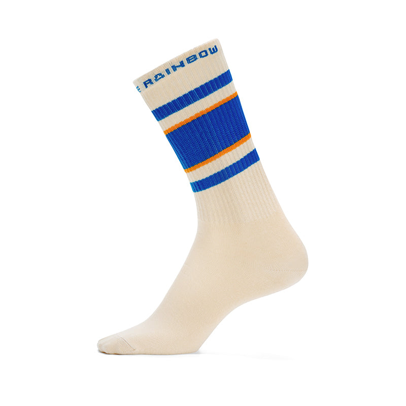 Beige Blue Orange Retro Crew Socks