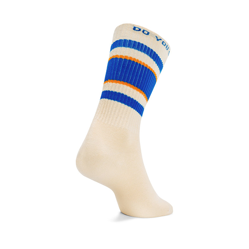 Beige Blue Orange Retro Crew Socks