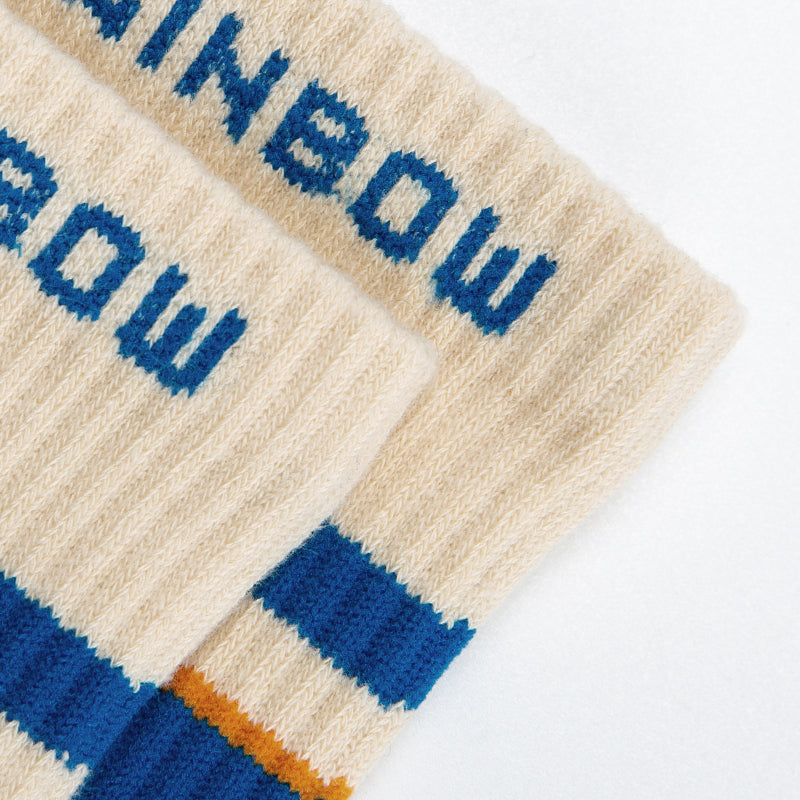 Beige Blue Orange Retro Crew Socks
