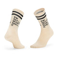 50 Pairs MOQ Custom Neutral Beige Crew Socks | Vintage Striped Letter Print Socks for Minimalist & Unisex Brands