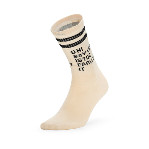 50 Pairs MOQ Custom Neutral Beige Crew Socks | Vintage Striped Letter Print Socks for Minimalist & Unisex Brands