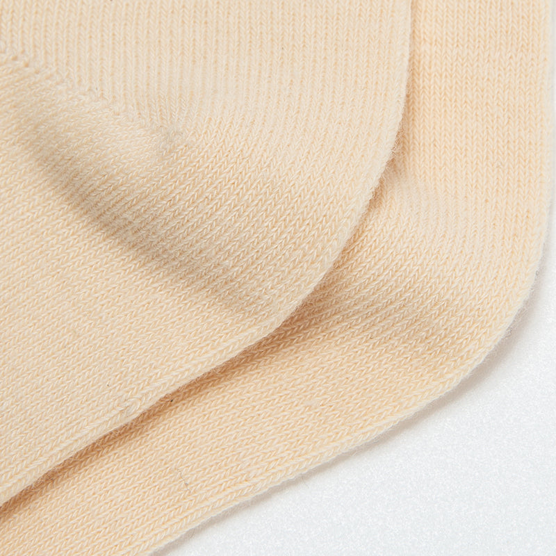 50 Pairs MOQ Custom Neutral Beige Crew Socks | Vintage Striped Letter Print Socks for Minimalist & Unisex Brands